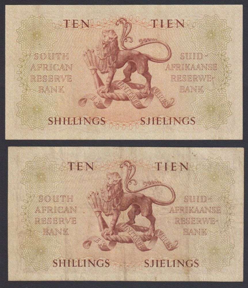 SA  TEN SHILLINGS - TWO NOTES 1957 & 1958
