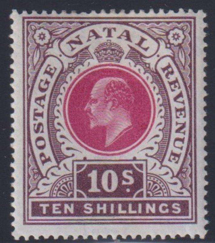 NATAL 1902 KEV11 10/- VERY FINE HINGED MINT - CV R5000
