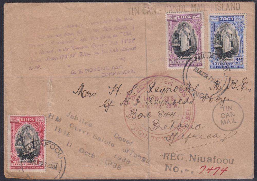 TONGA 1939 TIN CAN MAIL COVER  - A BEAUTY!