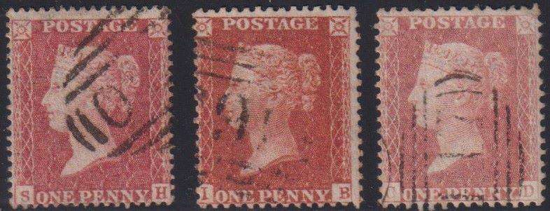 GB 1855-1858 1d REDS FINE USED - SG 36/7/8 CV £535 - SCARCE!