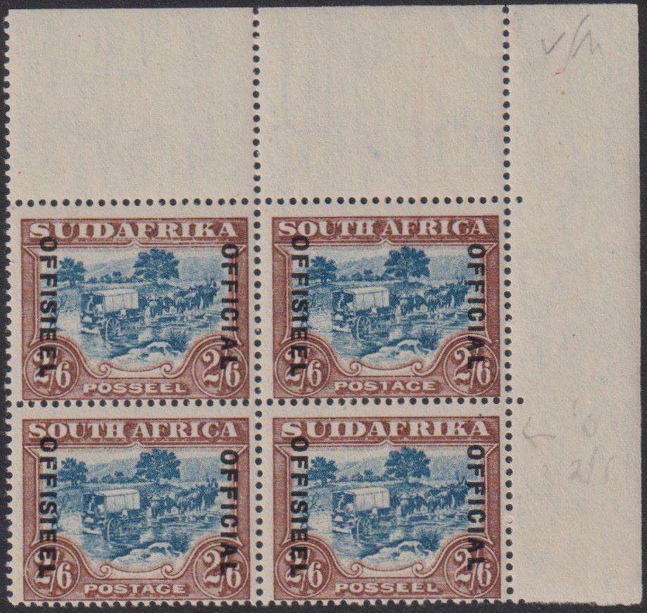 SA 1930 2/6  OFFICIAL BLOCK SUPERB UNMOUNTED MINT - SACC O20c CV R2400+