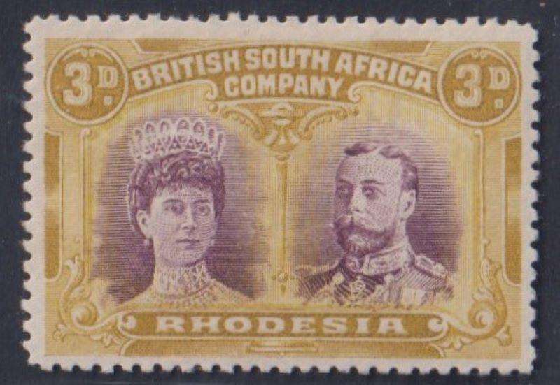 RHODESIA 1910 DOUBLE HEAD 3d SACC 137 SUPERB MINT CV R3000