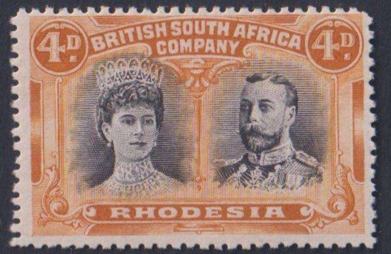 RHODESIA 1910 4d DOUBLE HEAD FINE MINT SG 139