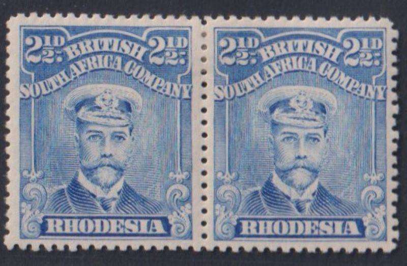 RHODESIA 1913 2 1/2d ADMIRAL  FINE MINT PAIR SG208 #1071 cv £32+
