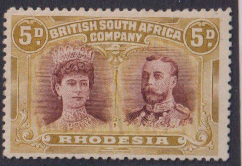 RHODESIA 1910 5d DOUBLE HEAD PURPLE-BROWN & BROWNISH OCRE FINE MINT