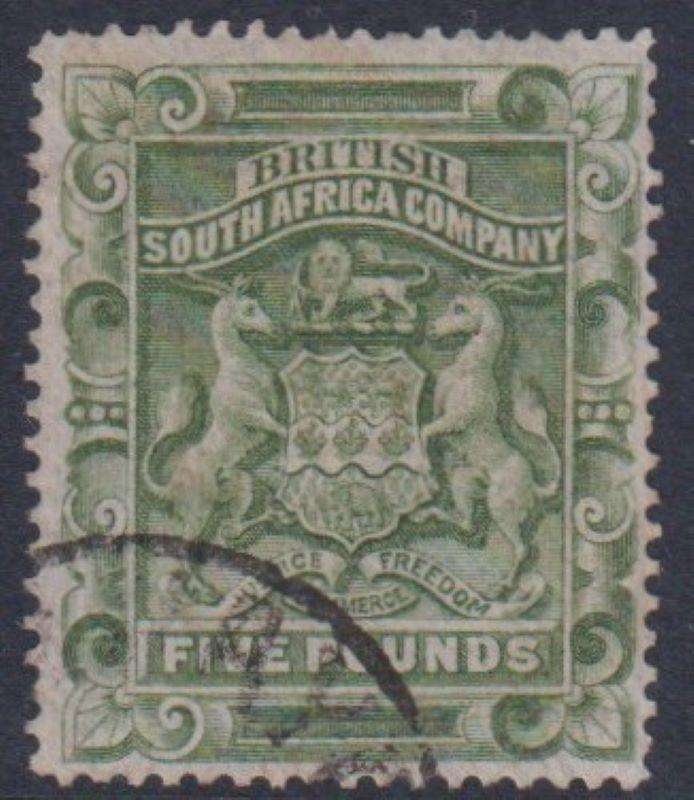 RHODESIA 1892 £5 SOUND USED