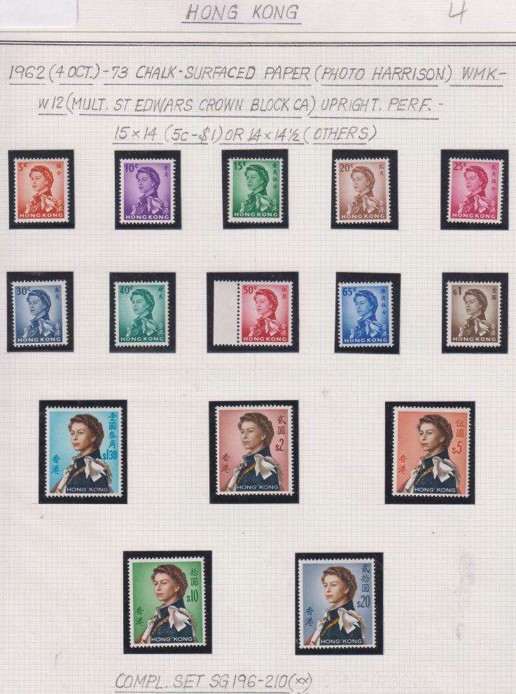 HONG KONG 1962 QE11 DEFIN SET SUPERB UM CV £160