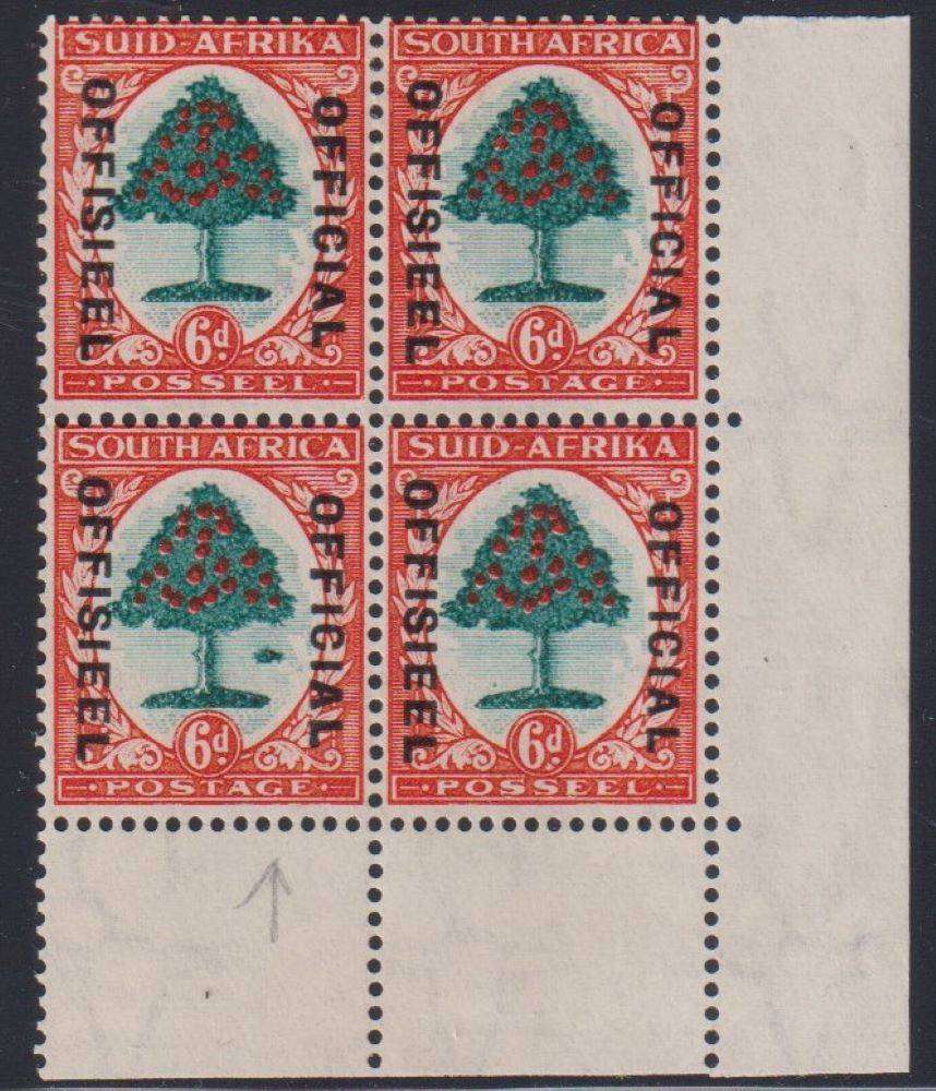 SA 1935 RARE 6d "MOLEHILL" ON OFFICIAL OVERPRINT