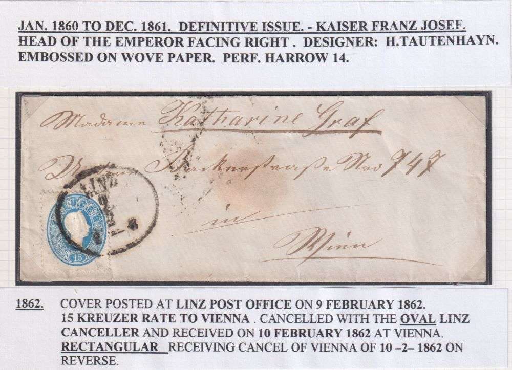 AUSTRIA  1861 LINZ COVER TO VIENNA