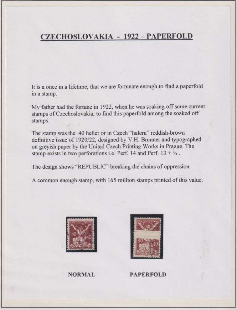 CZECHOSLOVAKIA 1922 AMAZING PAPERFOLD WRITTEN UP