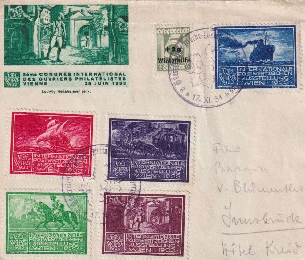AUSTRIA 1934 WIPA COVER WITH 1933 LABELS - SCARCE!