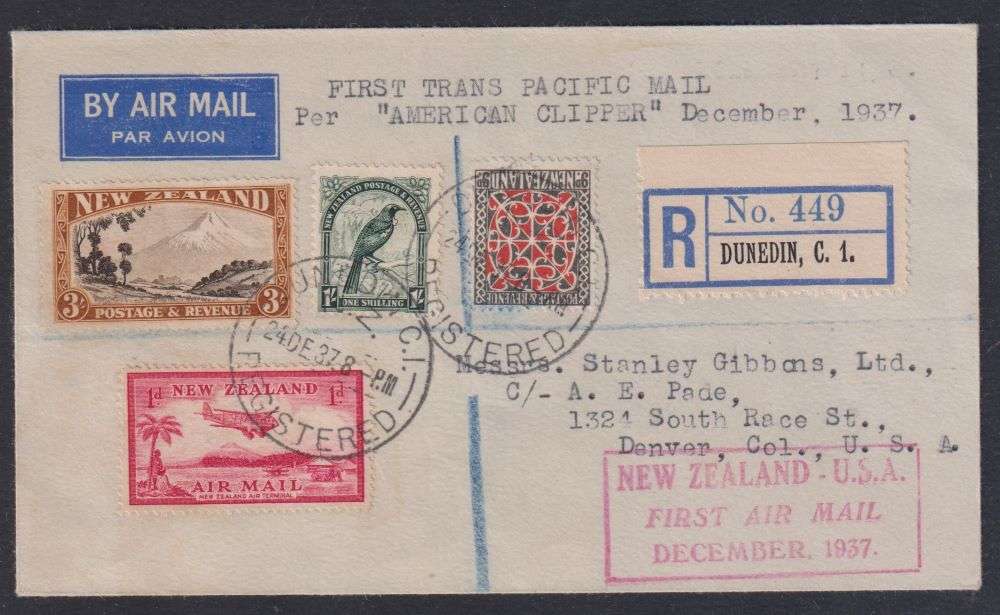 NEW ZEALAND 1937 1st AIRMAIL COVER TO USA