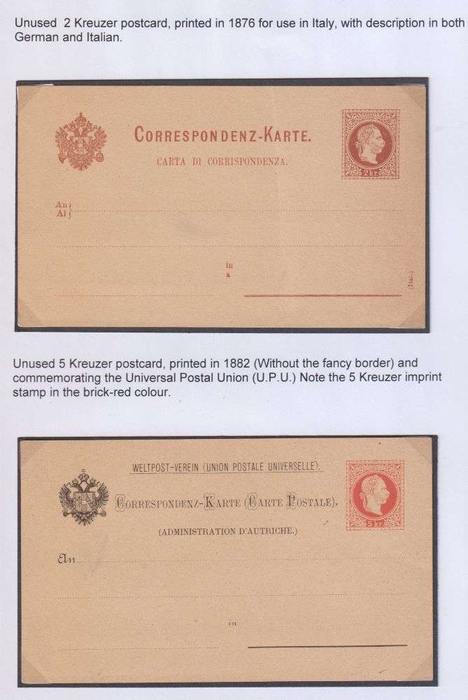 AUSTRIA, ITALY 1890 POSTAL STATIONERY CARDS - WRITTEN UP COLLECTION