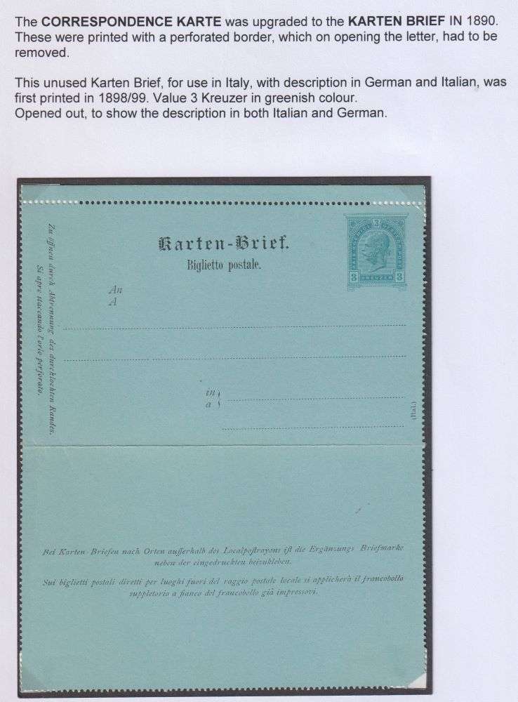 AUSTRIA, ITALY 1890 POSTAL STATIONERY CARDS - WRITTEN UP COLLECTION