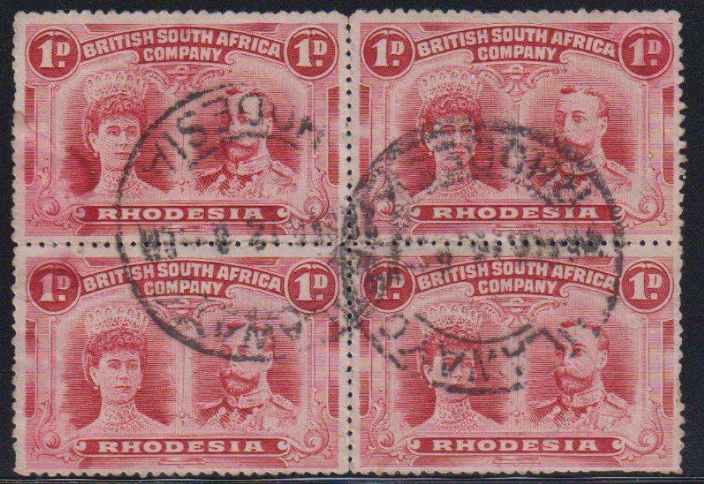RHODESIA-BSAC 1911 1d  BLOCKS USED - SG 123 & 125