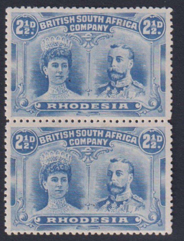 RHODESIA-BSAC 1911 2 1/2d DOUBLE HEAD PAIR HINGED MINT- SG 131a