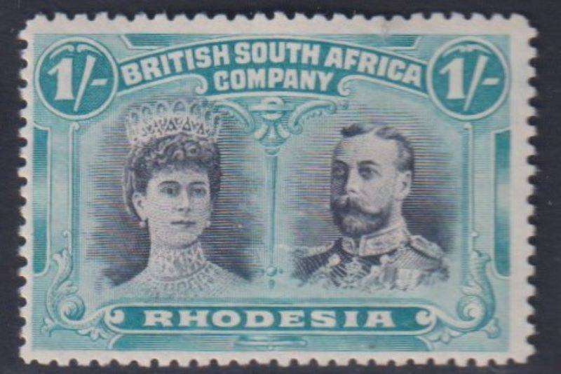 RHODESIA 1910 1/-  DOUBLE HEAD FINE MINT SG 152a cv £275