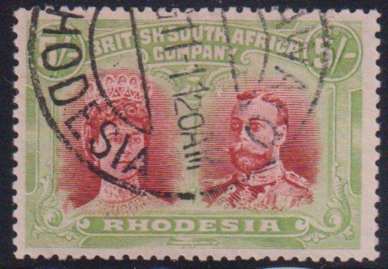 RHODESIA - BSAC 5/-  DOUBLE HEAD SG 160 FINE USED