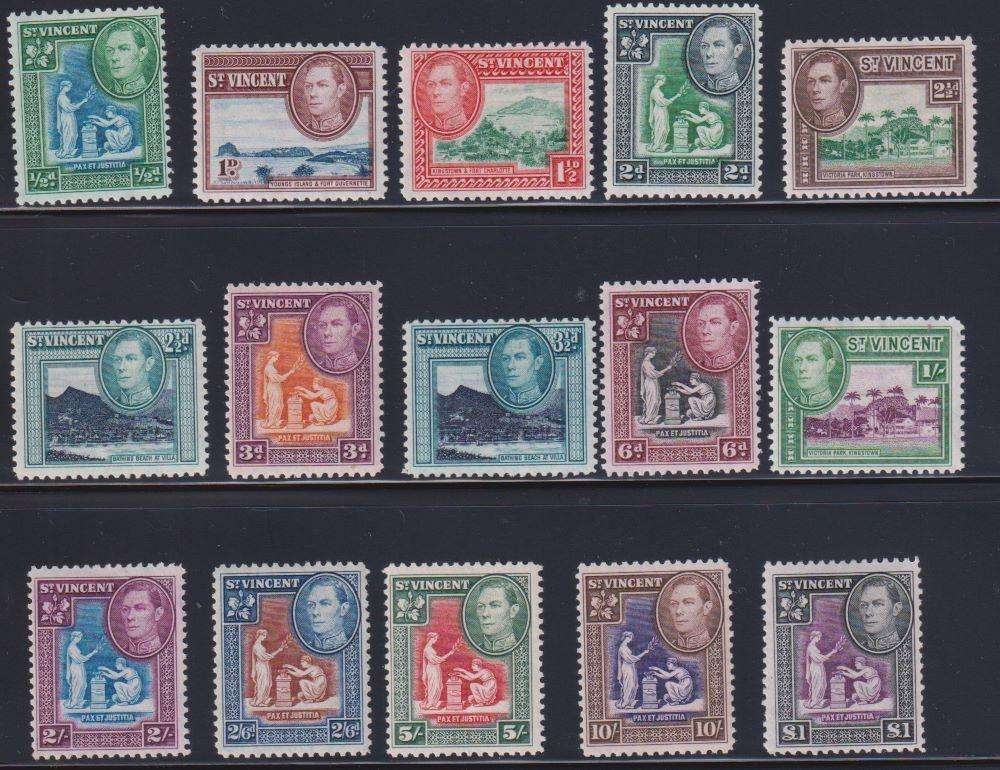 ST VINCENT 1938 KGV1 SET HINGED MINT - 10/- UM CV £60