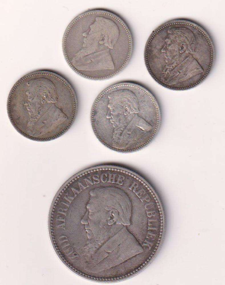 ZAR Coin Collection - 5 coins -  4 x 6d and 2/6 shillings