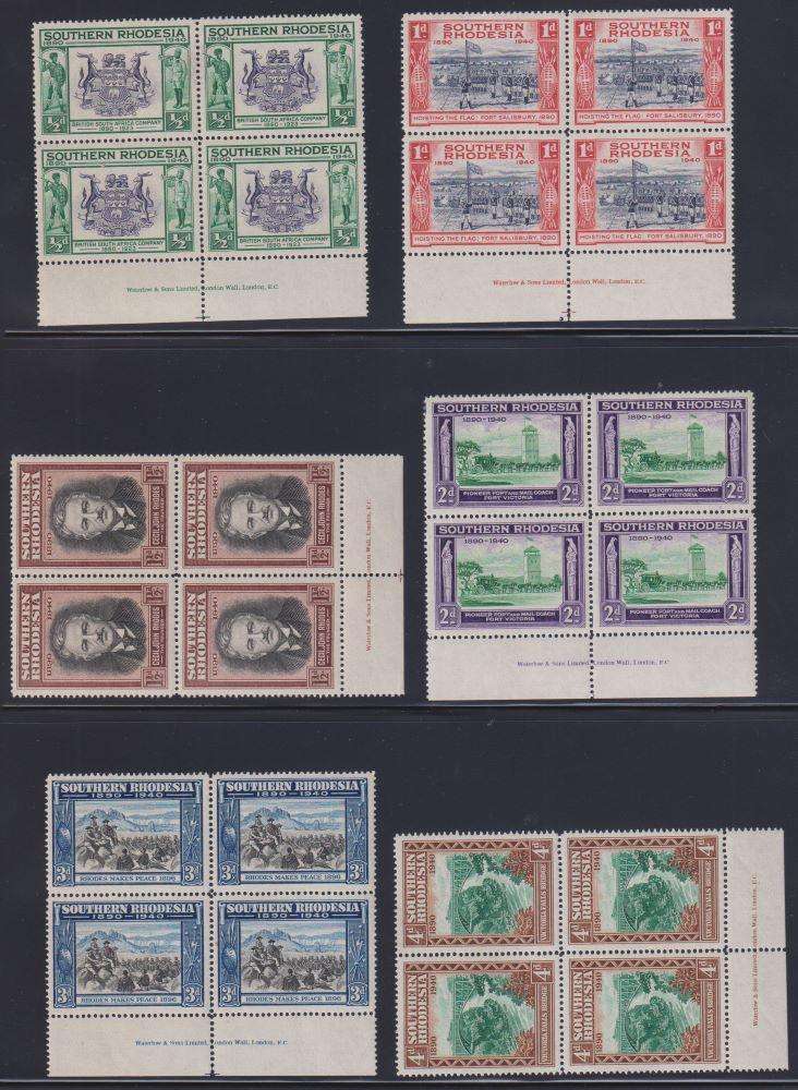 SOUTHERN RHODESIA 1940 GOLDEN JUBILEE IMPRINT BLOCKS UM - CV R2000