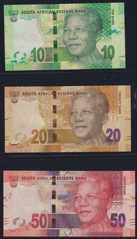 RSA "GILL MARCUS" SET OF UNC NOTES LOW SAME SERIAL NUMBER WITH "NM (Nelson Mandela) SERIAL #'S