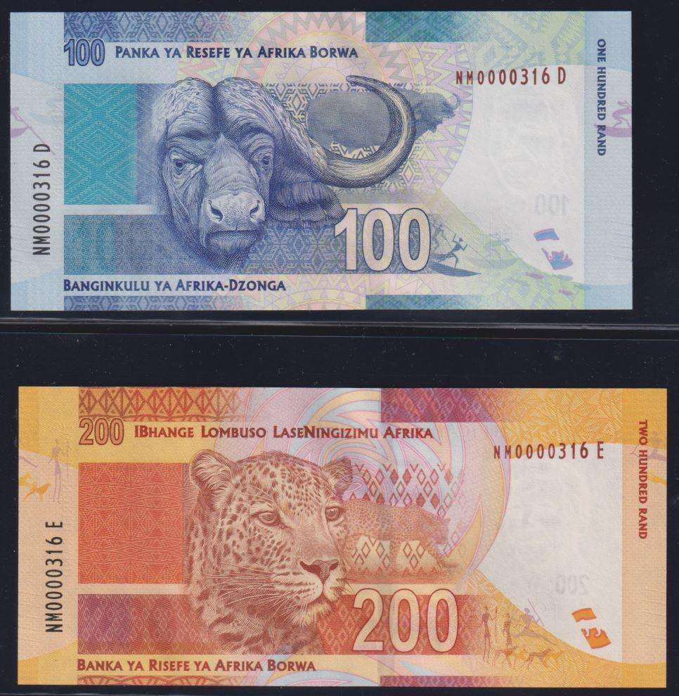 RSA "GILL MARCUS" SET OF UNC NOTES LOW SAME SERIAL NUMBER WITH "NM (Nelson Mandela) SERIAL #'S