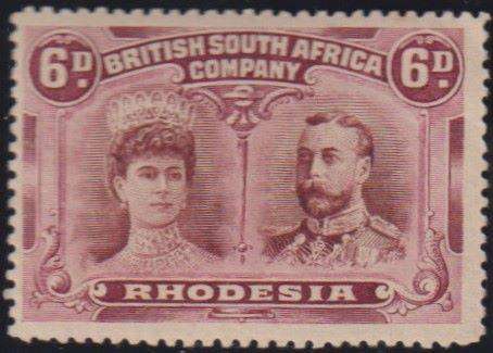 RHODESIA 1910 6d DOUBLE HEAD FINE UNMOUNTED  MINT SG 145