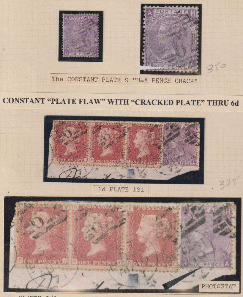 GREAT BRITAIN QVIC SUPERB LOT OF 1867/80 1d's & 6d - FLAWS ON PAGE