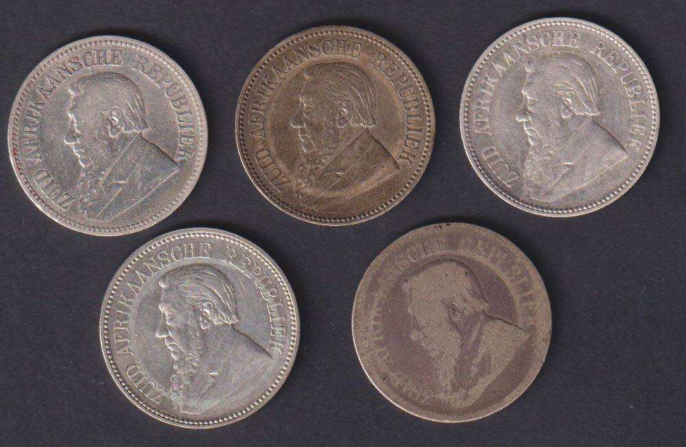 ZAR  1896 Coin Collection - 5 coins -  2/6 Shillings