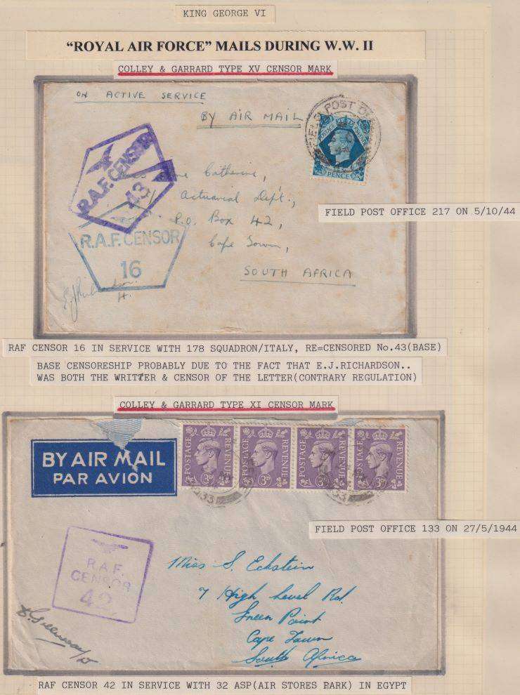 GB ROYAL AIRFORCE COLLECTION OF WW11 COVERS - WRITTEN UP!