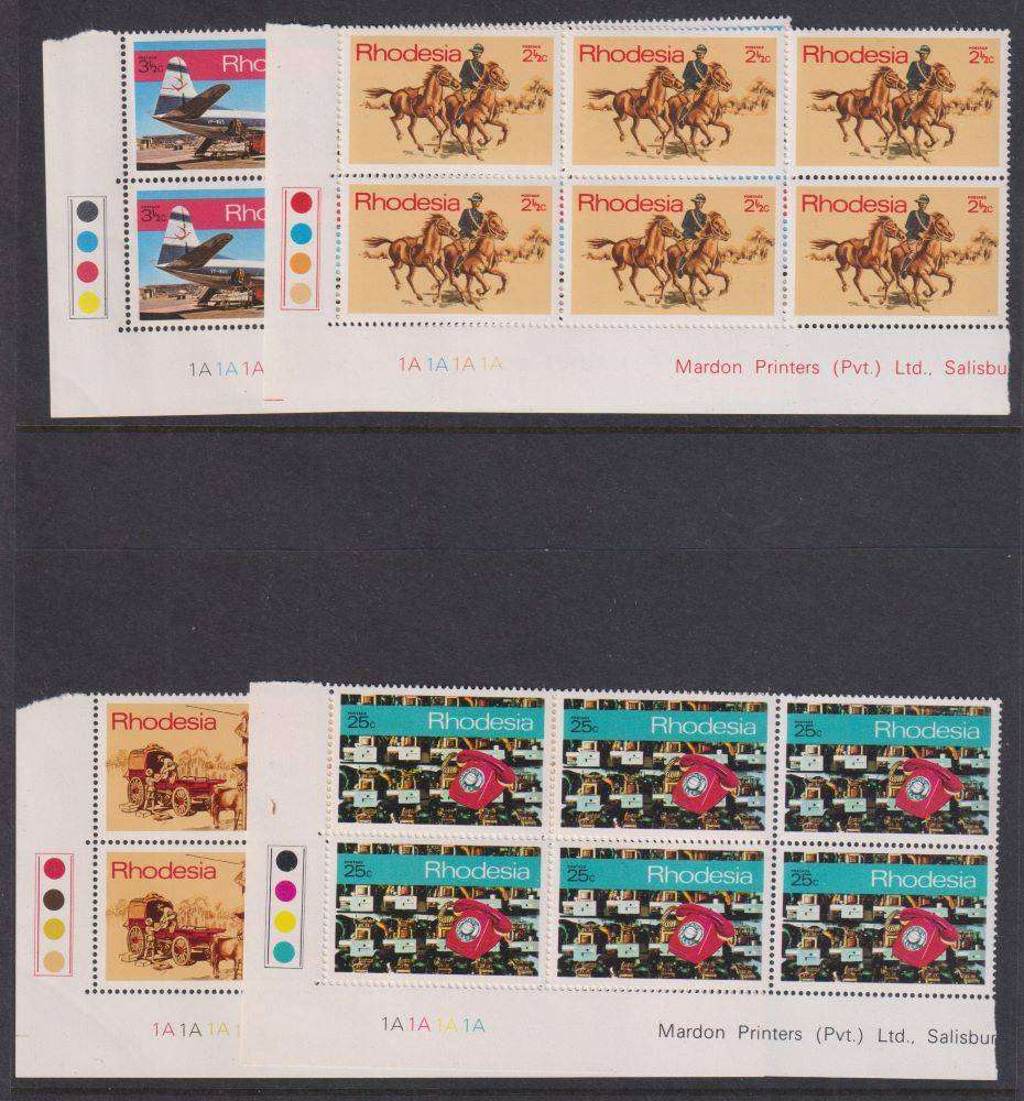 RHODESIA 1970 P & T IMPRINT BLOCKS UM - ONE WITH BLEEDING LEG VARIETY