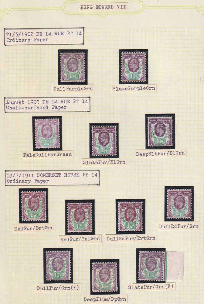 GREAT BRITAIN KEV11 1902-11 1 1/2d's PAPER & SHADES STUDY FINE MINT