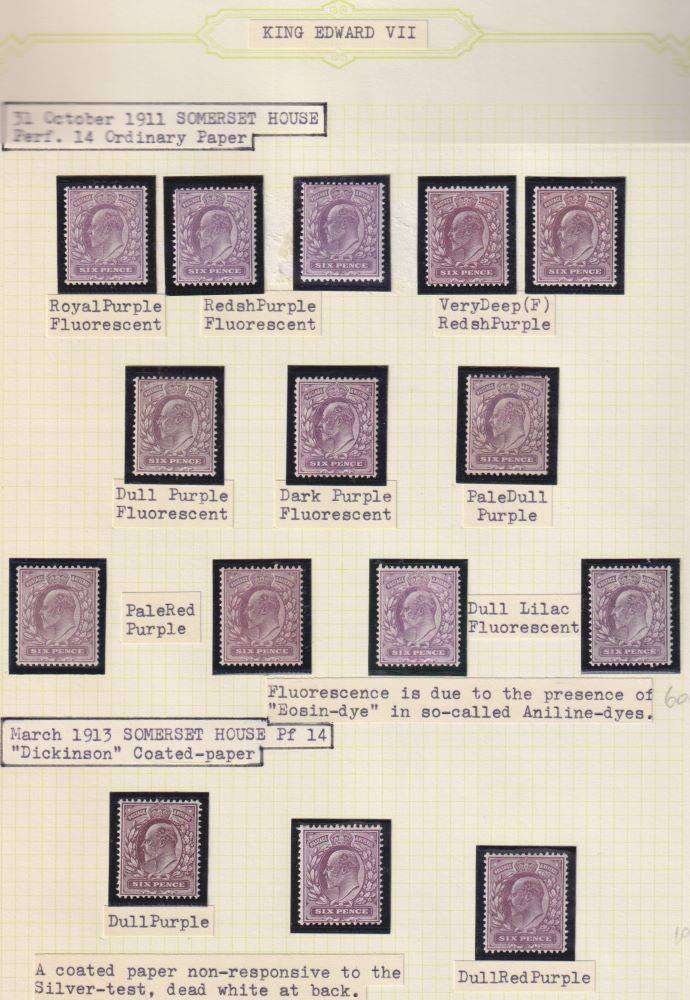 GREAT BRITAIN KEV11 1911-13 6'd's PAPER & SHADES STUDY FINE MINT