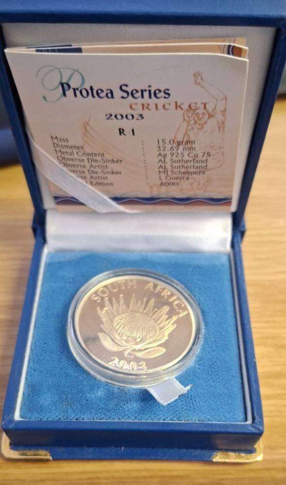 South Africa Cricket 2003 Protea Silver Proof One Rand