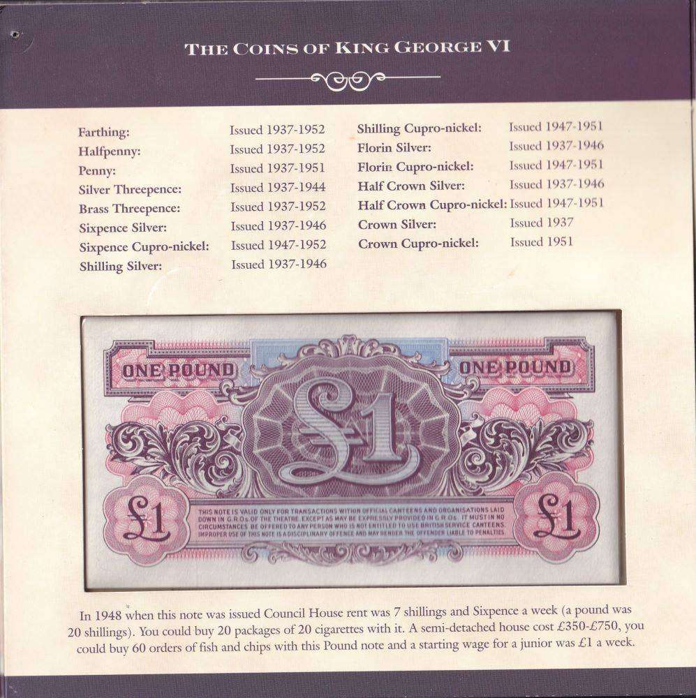 KING GEORGE VI 1937-1952 CORONATION STAMP & £1 NOTE