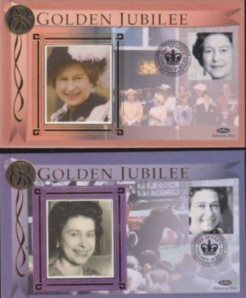 GREAT BRITAIN QE11 GOLDEN JUBILEE SILK COVERS x 13 - SUPERB!