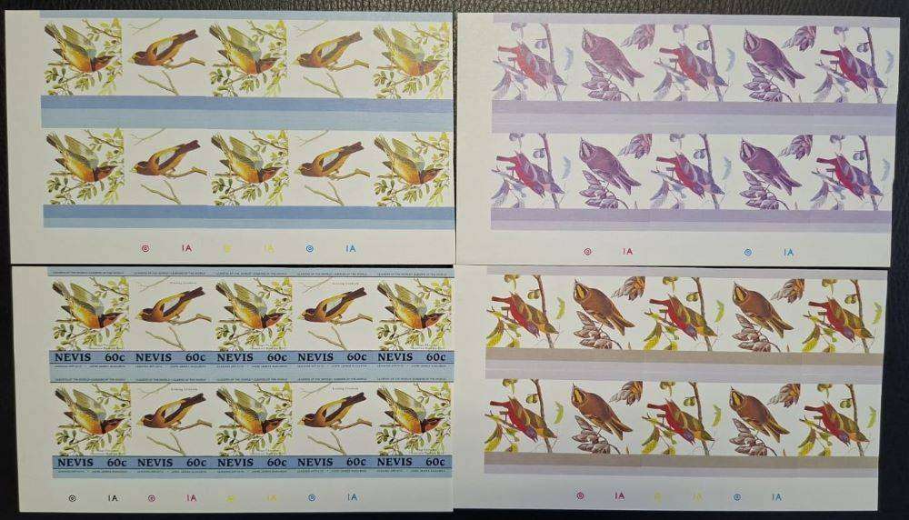 NEVIS BIRDS IMPERF BLOCKS AND COLOUR PROGRESSIVE PROOFS UM