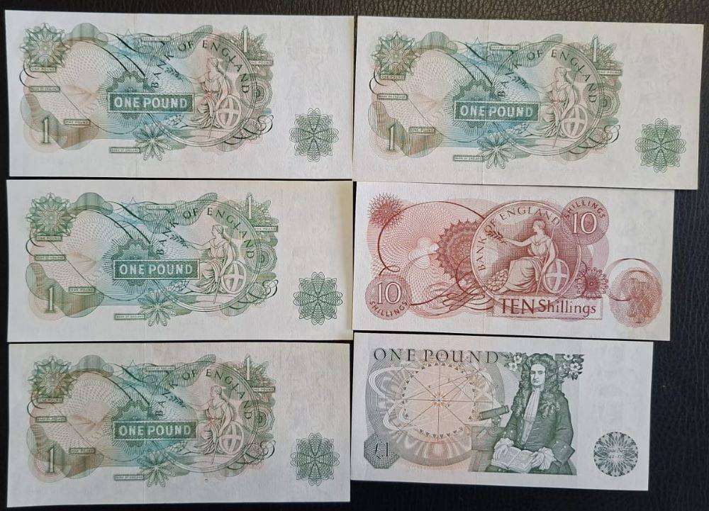 GREAT BRITAIN LOT OF UNCIRCULATED 10/- & £1 BANKNOTES