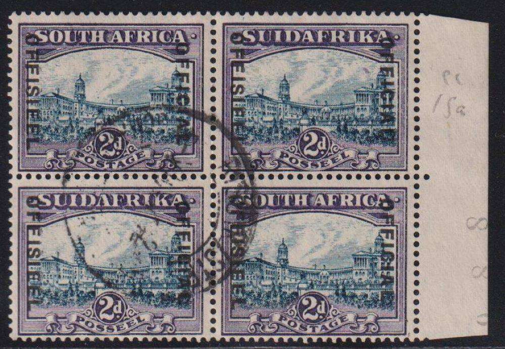 SA 1930 2d OFFICIAL BLOCK USED - BLUE & VIOLET SACC O15b CV R3000+
