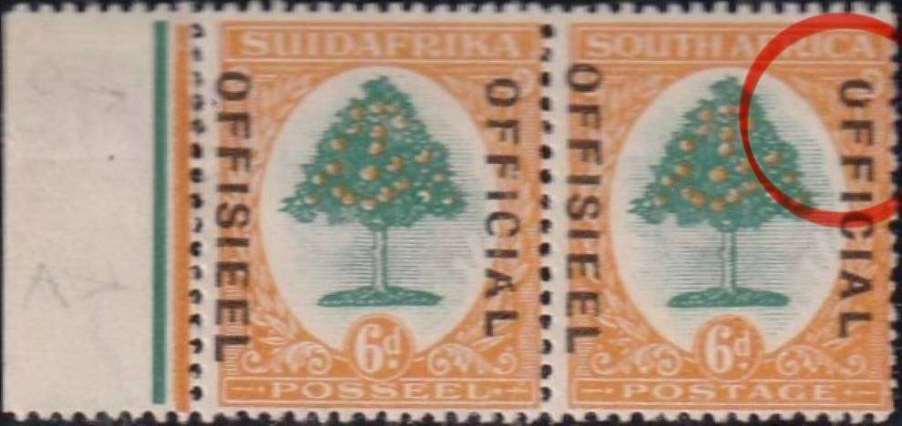 SA 1929 6d OFFICIAL SUPERB MINT WITH "U" FOR "C"