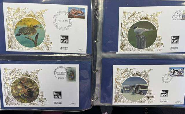 FANTASTIC COLLECTION OF 38 BIRDS FDC'S WITH "SILK" CACHETS IN ALBUM