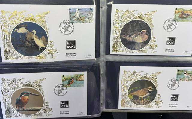 FANTASTIC COLLECTION OF 38 BIRDS FDC'S WITH "SILK" CACHETS IN ALBUM