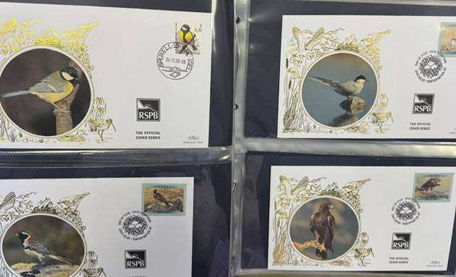 FANTASTIC COLLECTION OF 38 BIRDS FDC'S WITH "SILK" CACHETS IN ALBUM