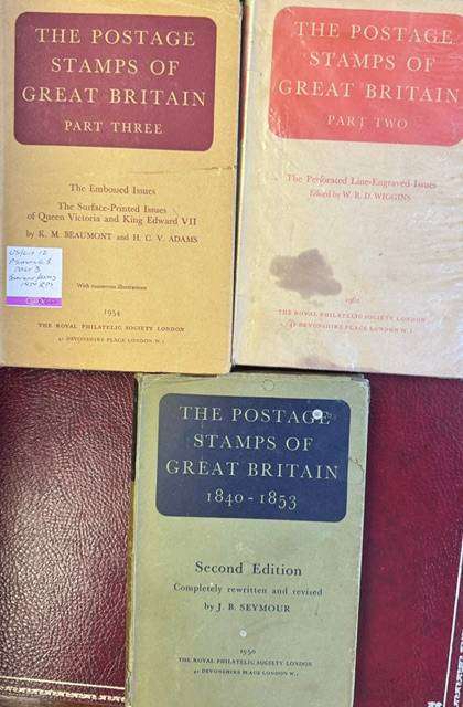 GREAT BRITAIN POSTAGE STAMPS- 3 VOLUMES, INCLUDES PLATING etc