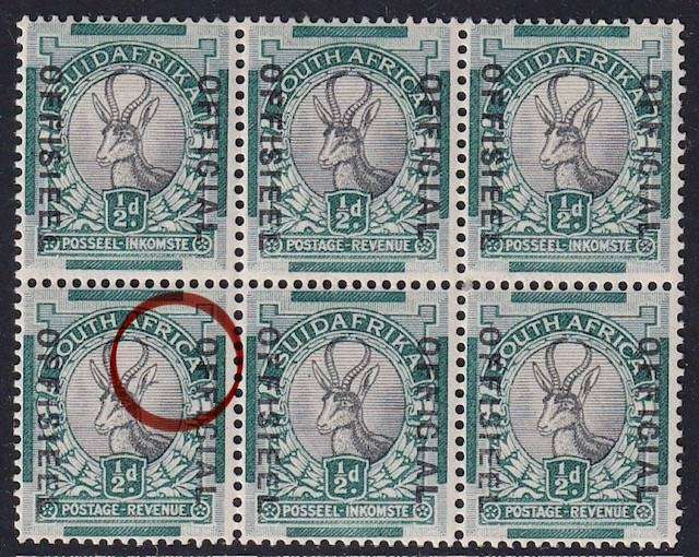 SOUTH AFRICA 1930 1/2d OFFICIAL "TICK BIRD" FLAW UNMOUNTED MINT