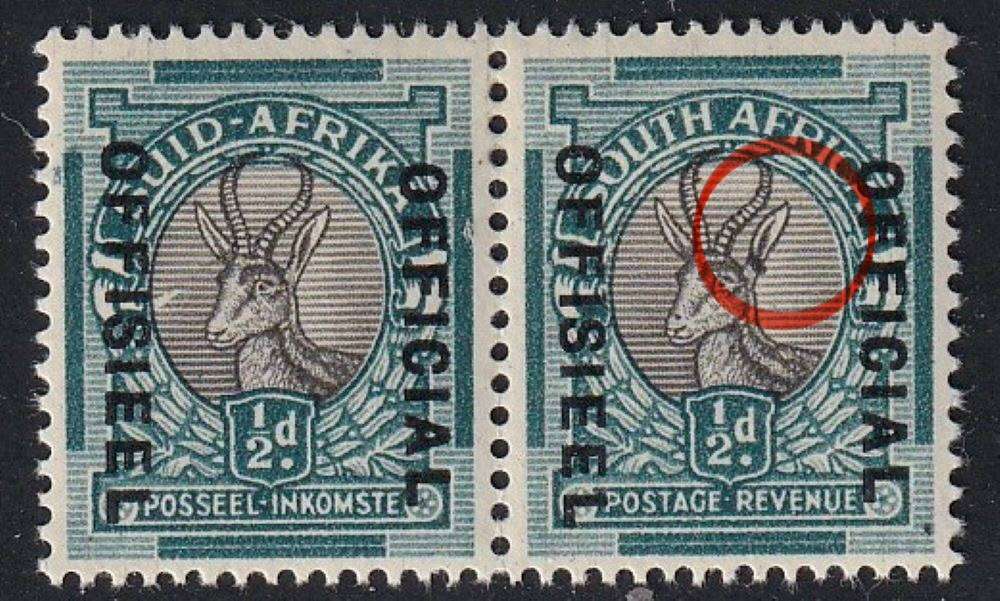 SA 1935 1/2d OFFICIAL WITH "TICK" FLAW - SACC O24a CV R1500 SUPERB MINT