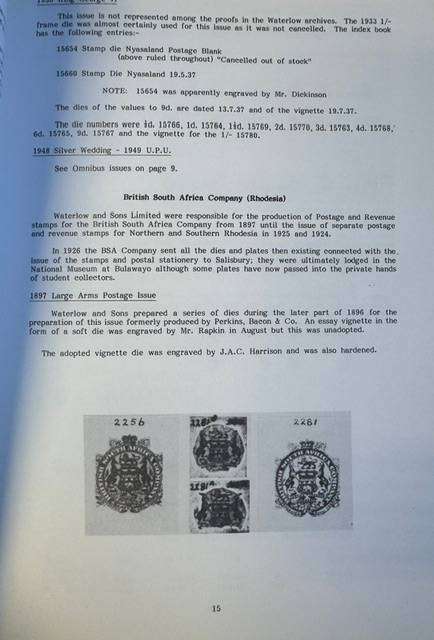 WATERLOW & SONS - THE DIE PROOFS PUBLICATION - EXCELLENT RHODESIA'S SECTION