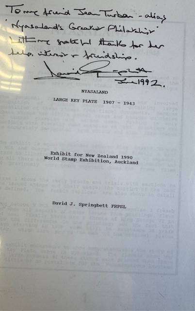 NYASALAND - DAVID SPRINGBETT'S EXHIBIT - A MUST FOR THE SPECIALIST