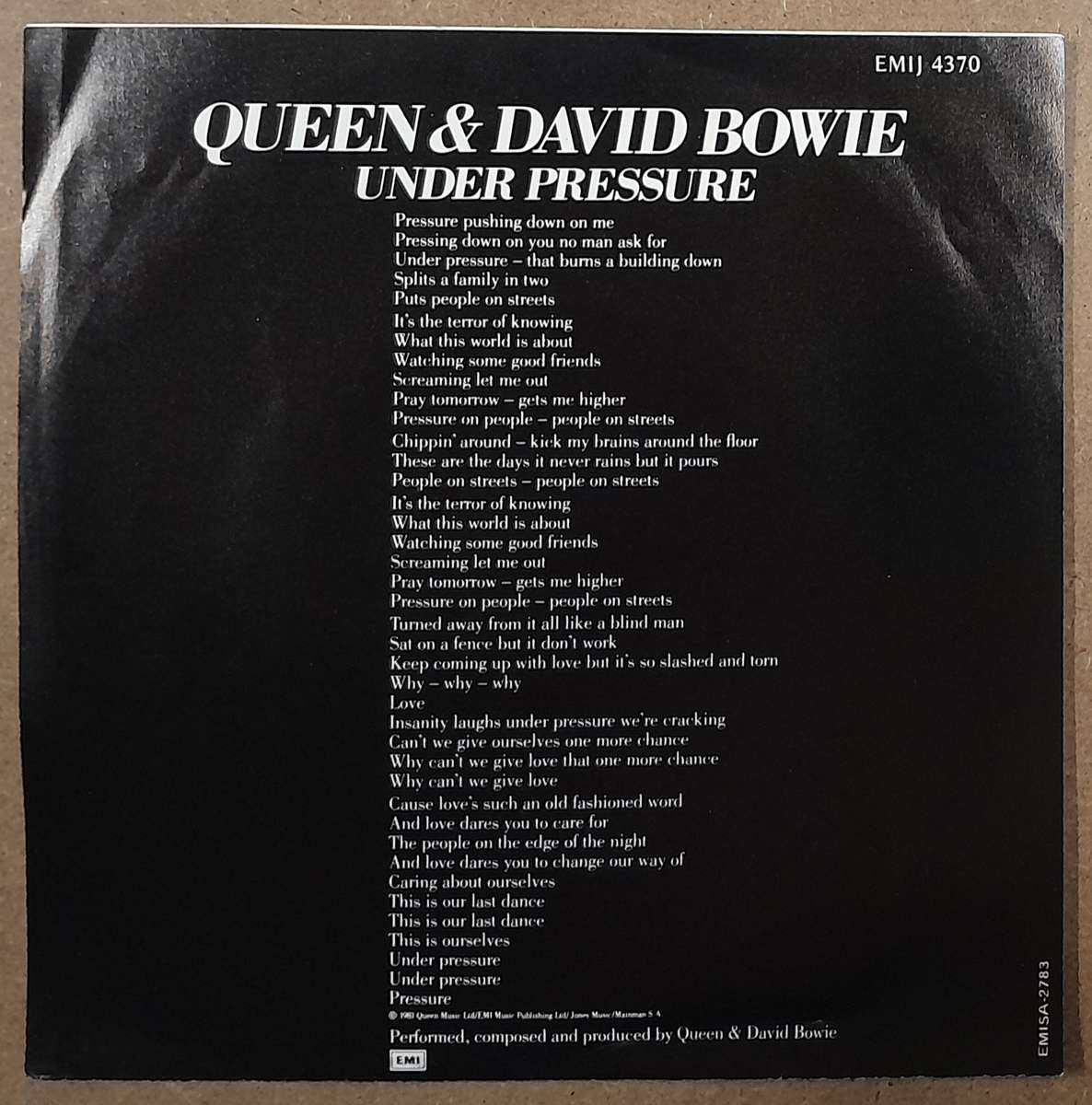 Queen and David Bowie - Under Pressure 7" Single